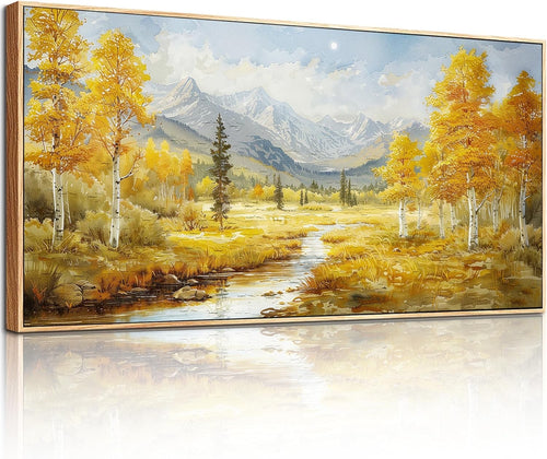 Large Framed Canvas Wall Art Golden Autumn Landscape Living Room Decor