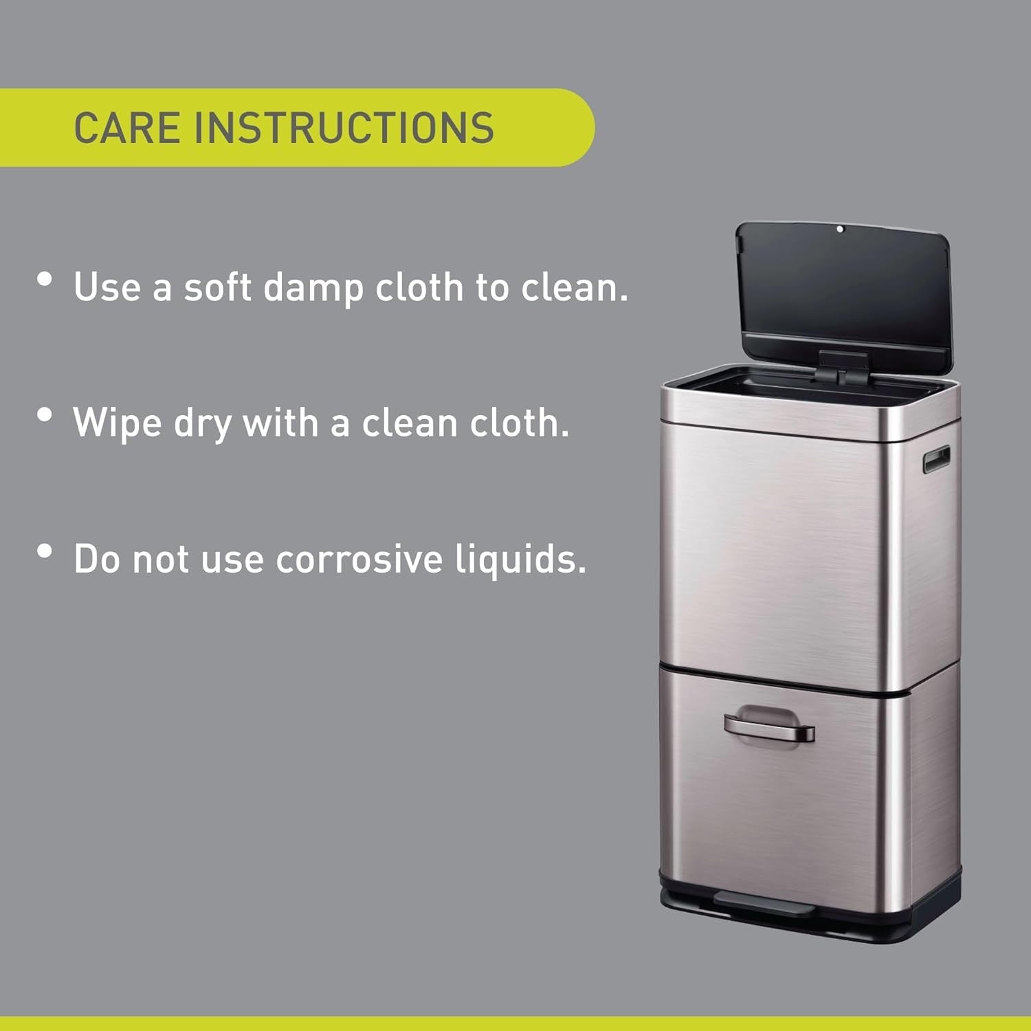 60L Dual Recycling Sensor Bin Stainless Steel 35+25L