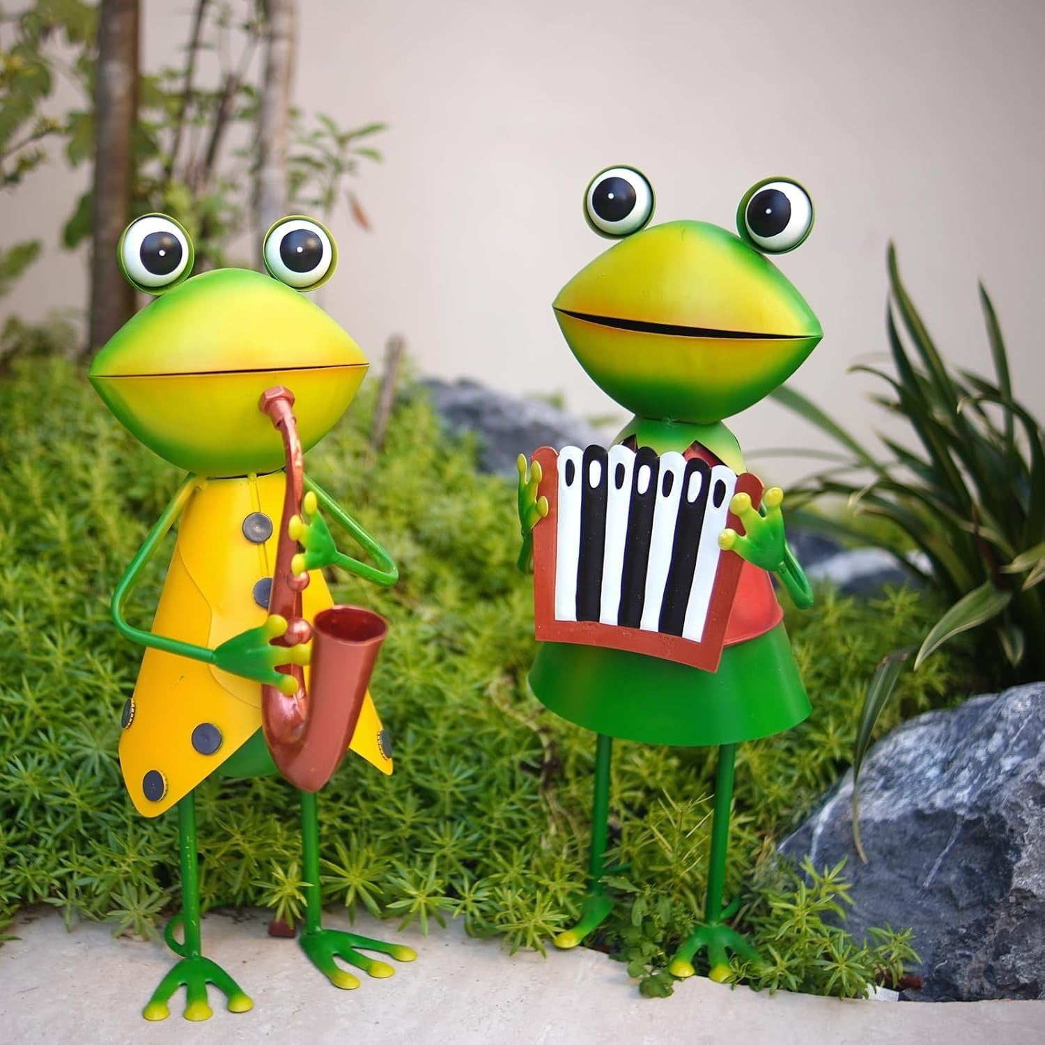 Metal Frog Garden Ornament Saxophone Player 3D Outdoor Decor Fairy Yard Art