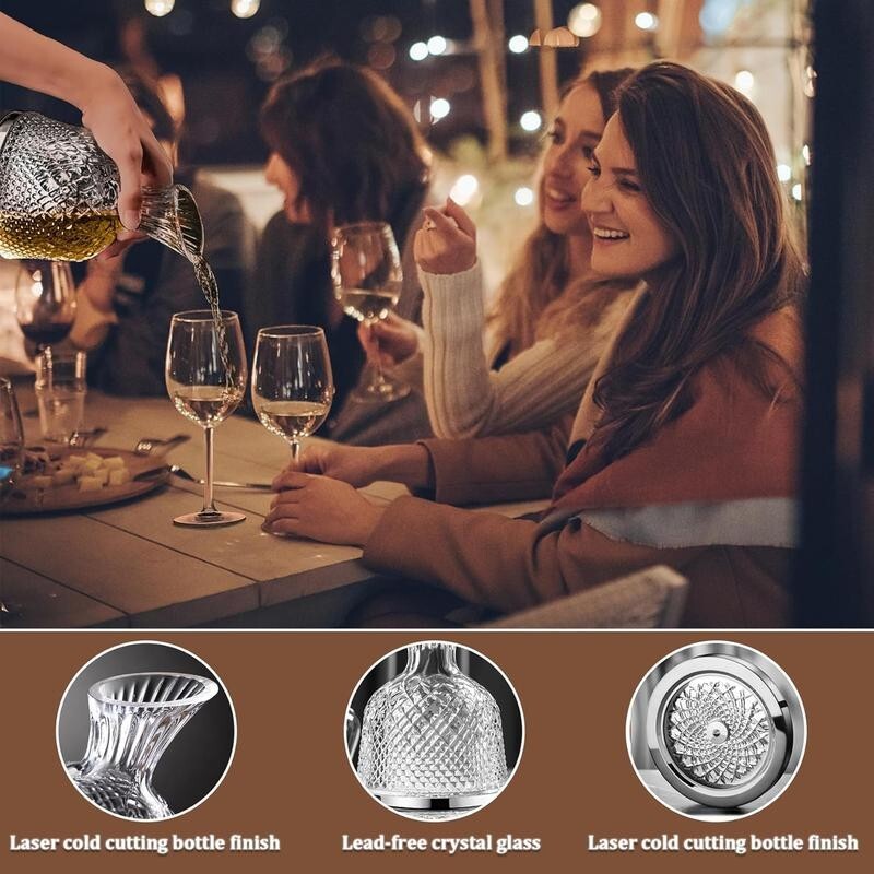 360° Rotating Crystal Wine Decanter – Diamond Cut Aerator Gift for Bar Use