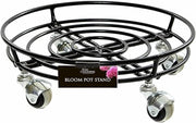 Heavy Duty Metal Plant Pot Stand with Wheels Round Flower Caddy Trolley Black