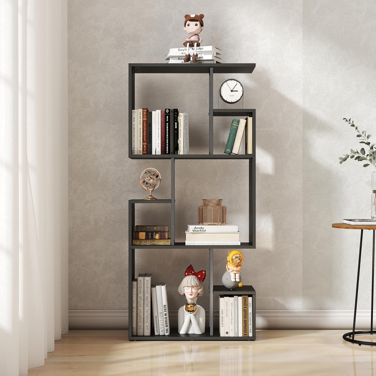 Modern 3-Tier Slim Bookcase Room Divider, Asymmetric Display Storage Unit