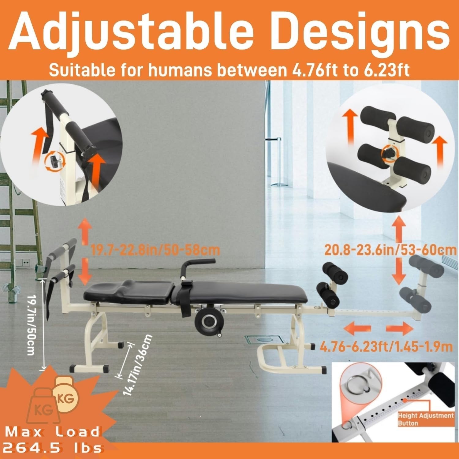 Folding Traction Bed & Neck Stretcher for Back Pain, Adjustable 265lb