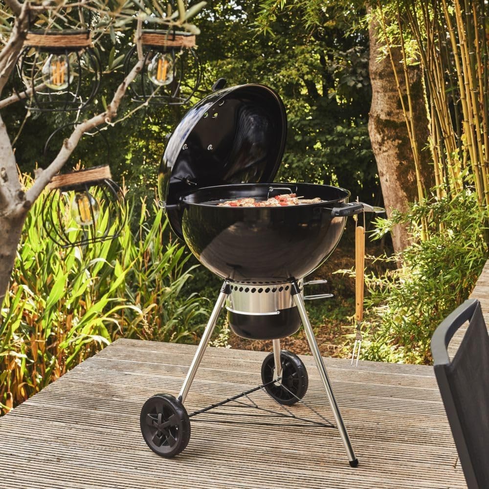 57cm Charcoal Kettle BBQ Grill with Folding Gourmet Grate & Porcelain-Enamel Lid