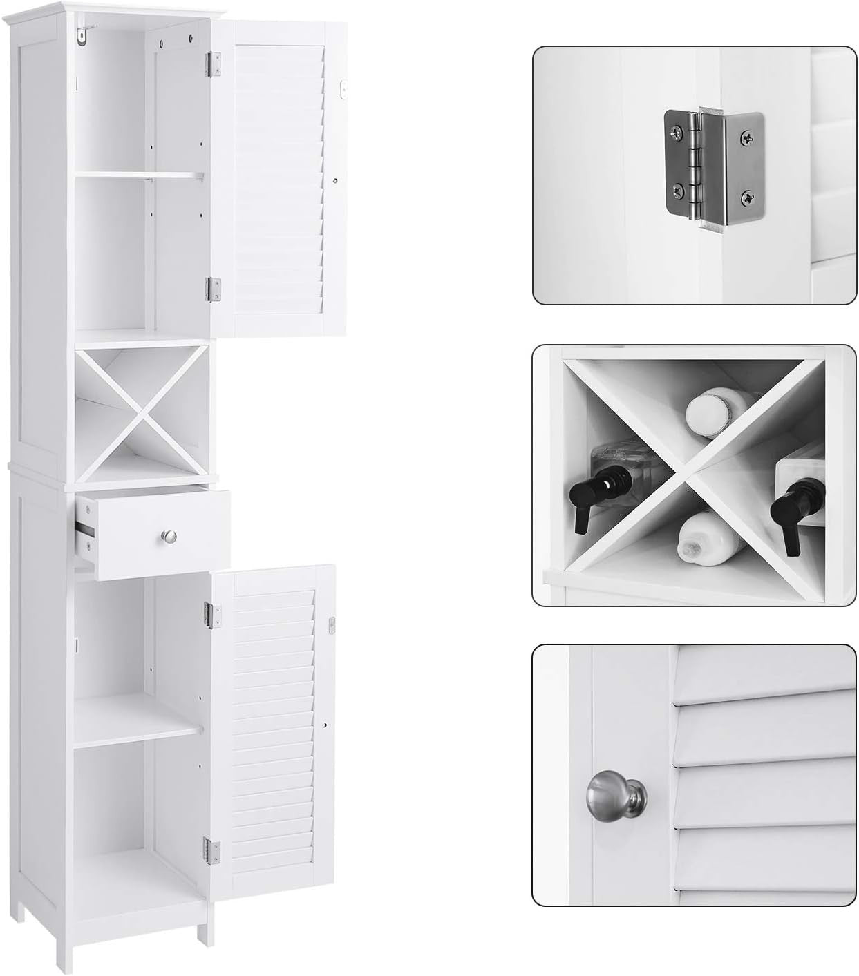 Tall Bathroom Storage Cabinet with Drawer & Louvered Doors, 32x30x170cm