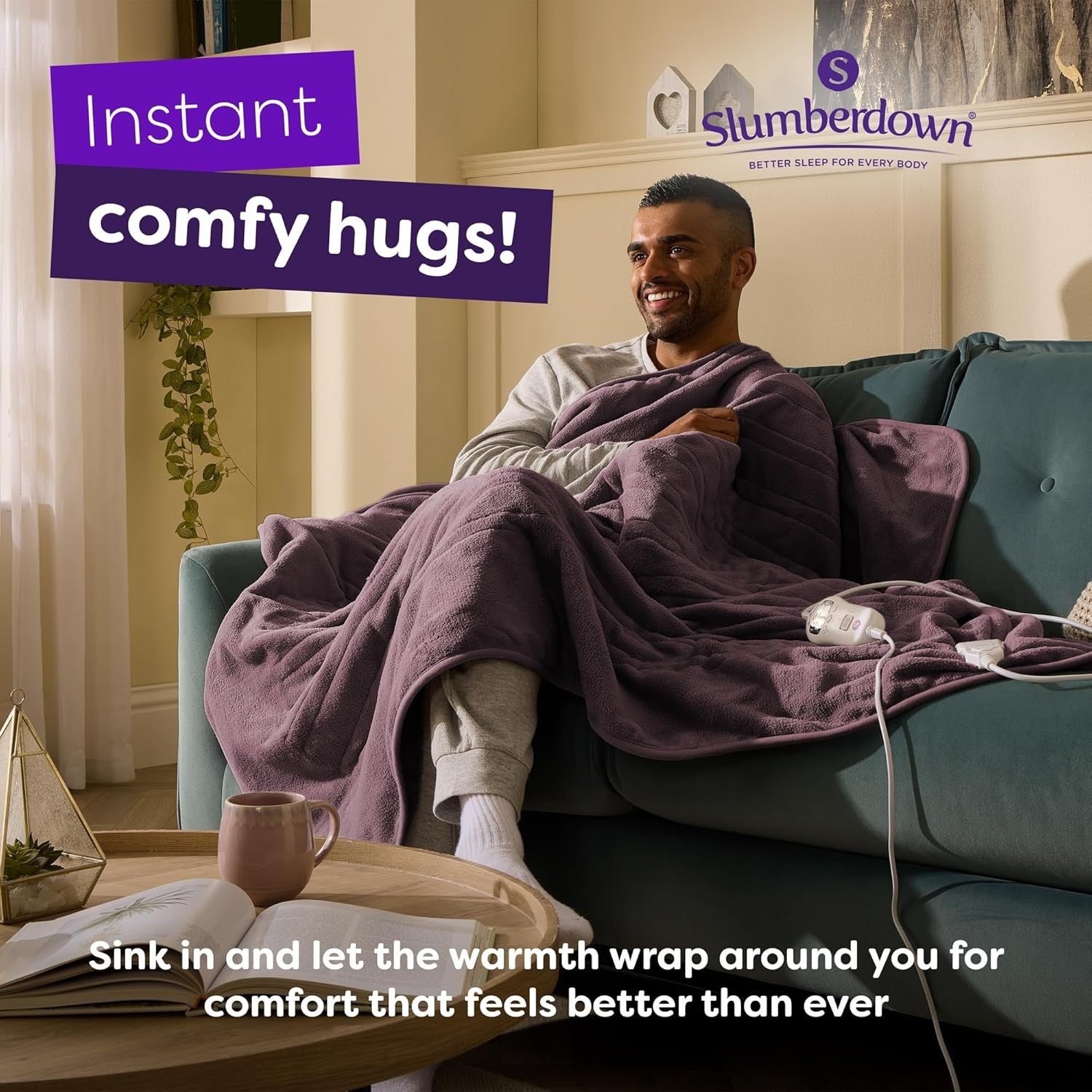 Electric Heated Throw Blanket Plum 10 Heat Settings Timer Soft Fleece 130x160cm