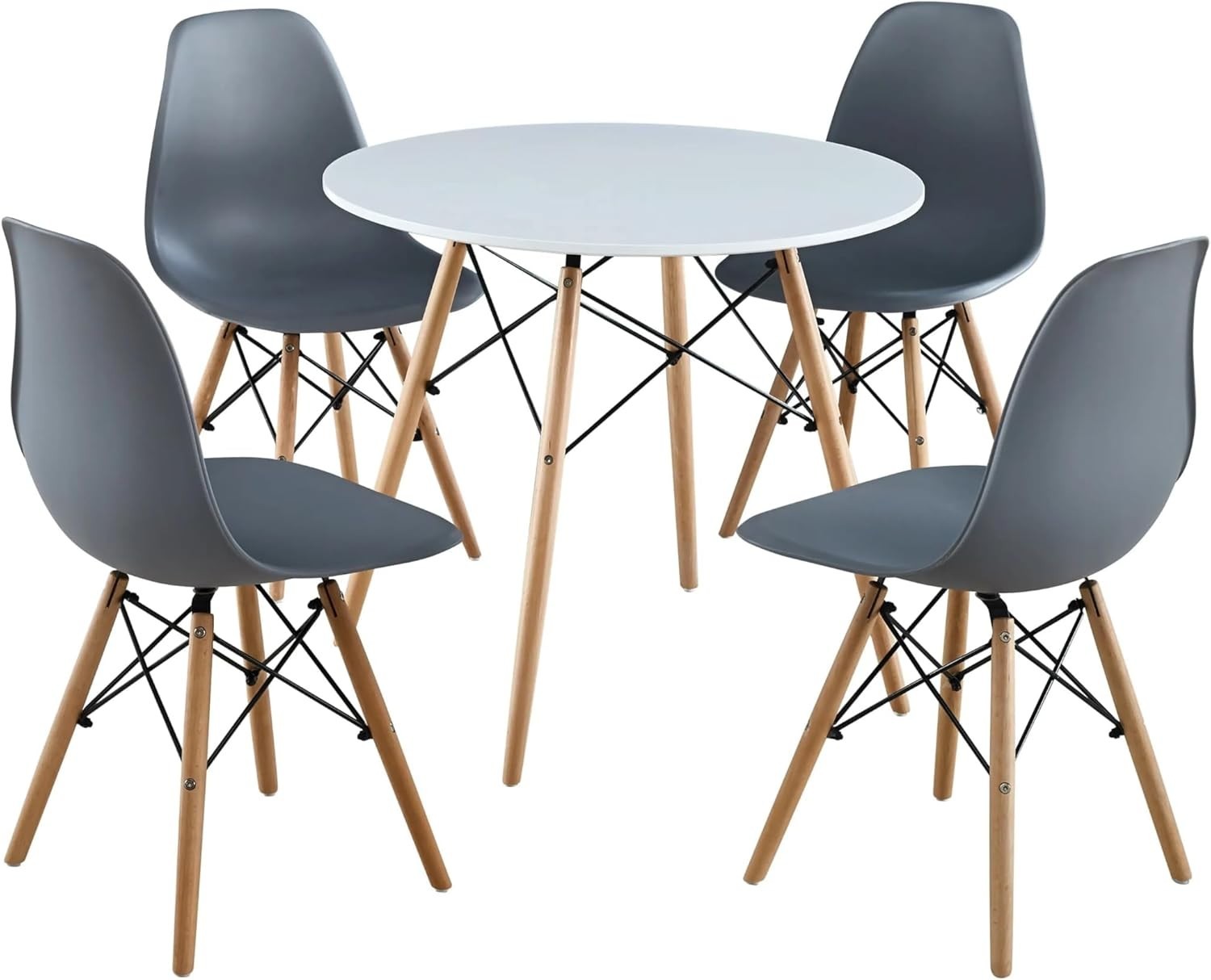 Round Dining Table & 4 Grey Chairs Set – Compact, Modern, Padded Seats