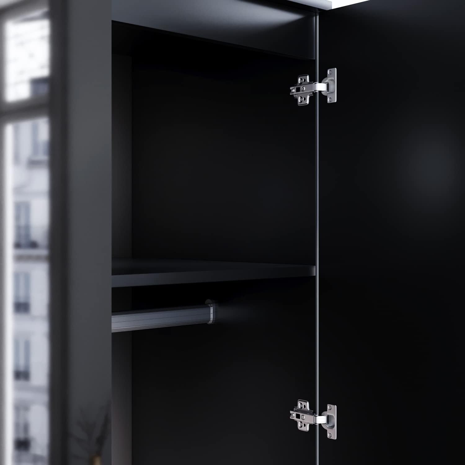 High Gloss 2 Door Wardrobe with Hanging Rail Removable Shelves Bedroom Storage