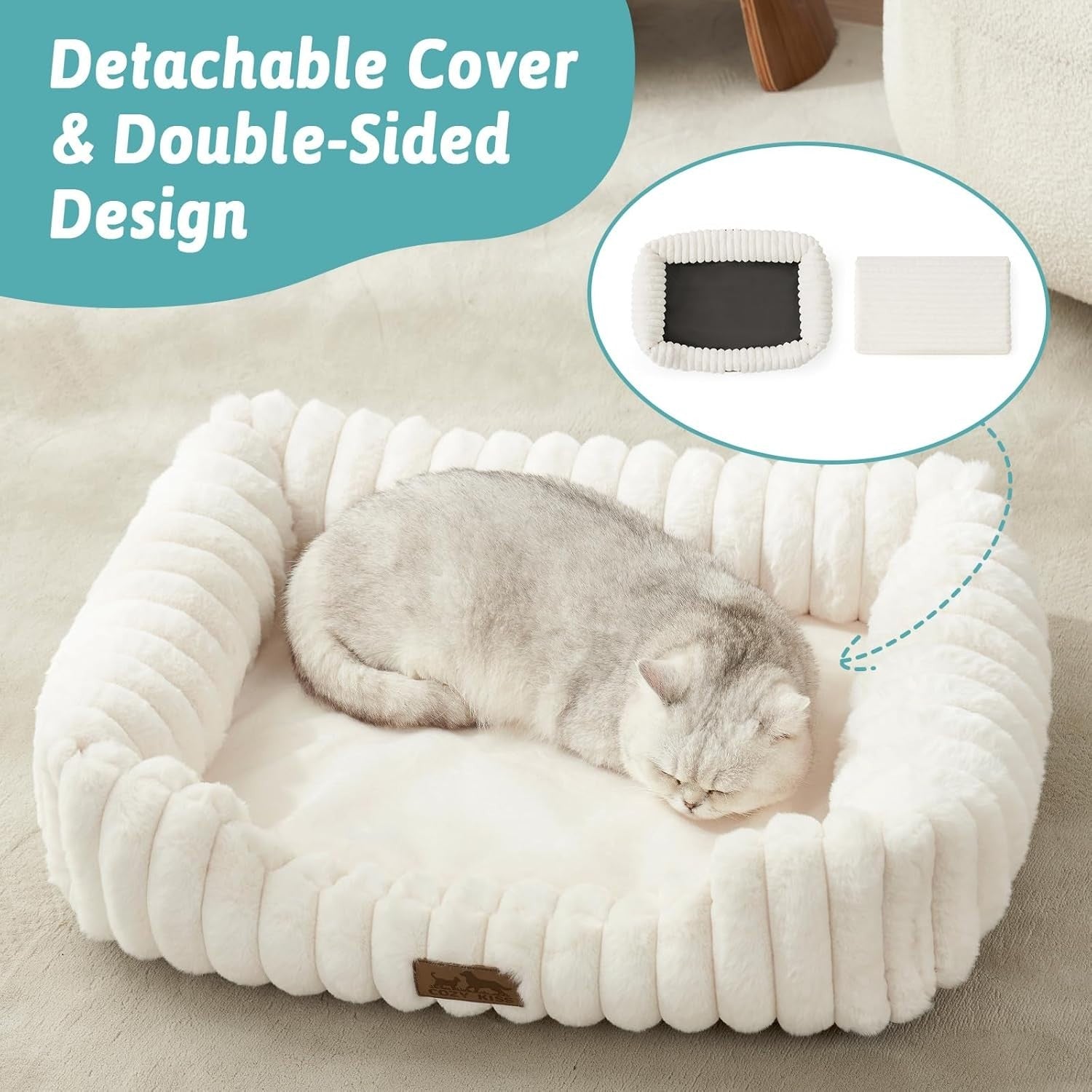Orthopedic Medium Dog Bed Faux Fur Washable 30x23in
