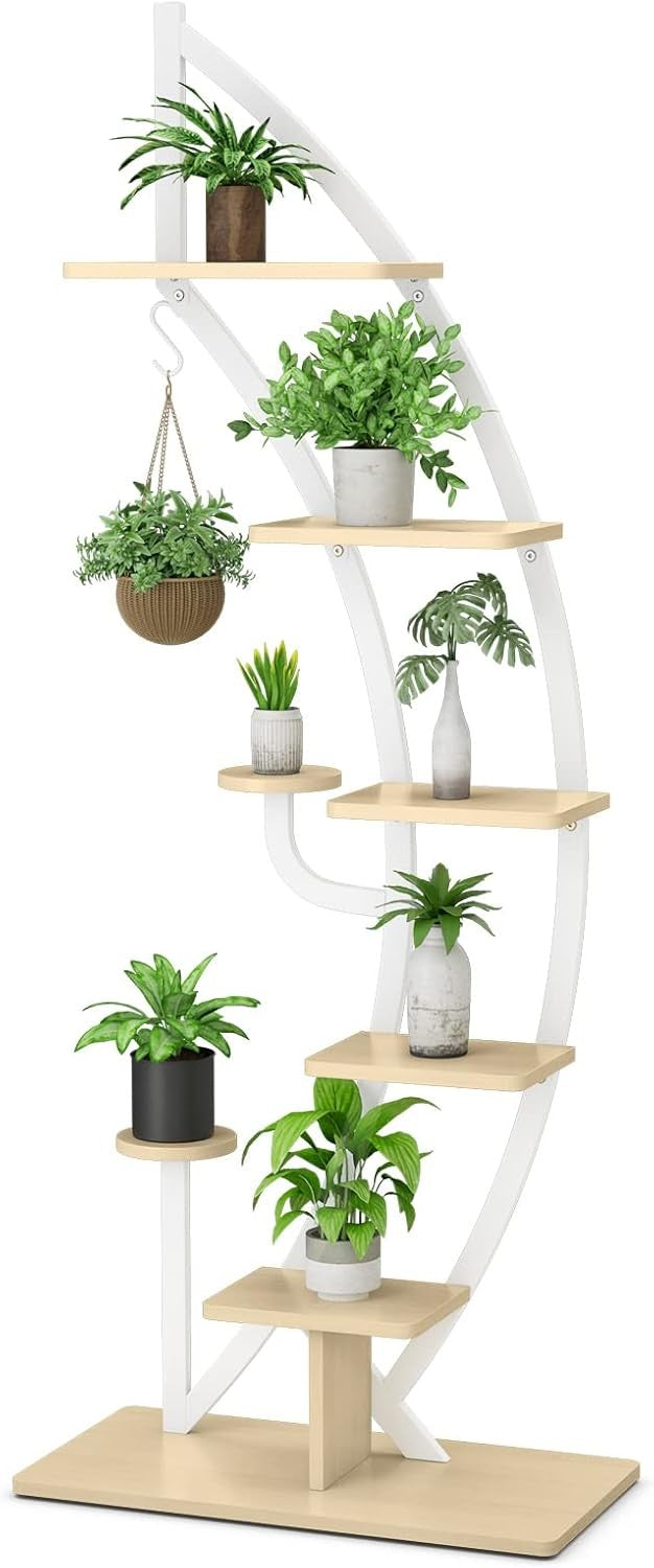 8 Tier Plant Stand Curved Half Moon Metal Ladder Shelf Indoor Outdoor Display