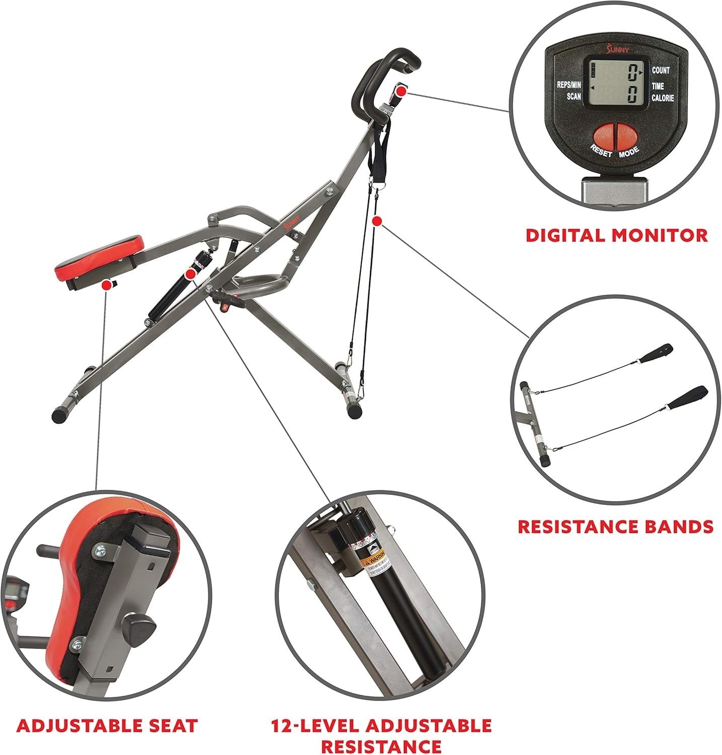 Row-N-Ride Pro Squat Assist Trainer Foldable Hydraulic 12-Level Full Body 135KG