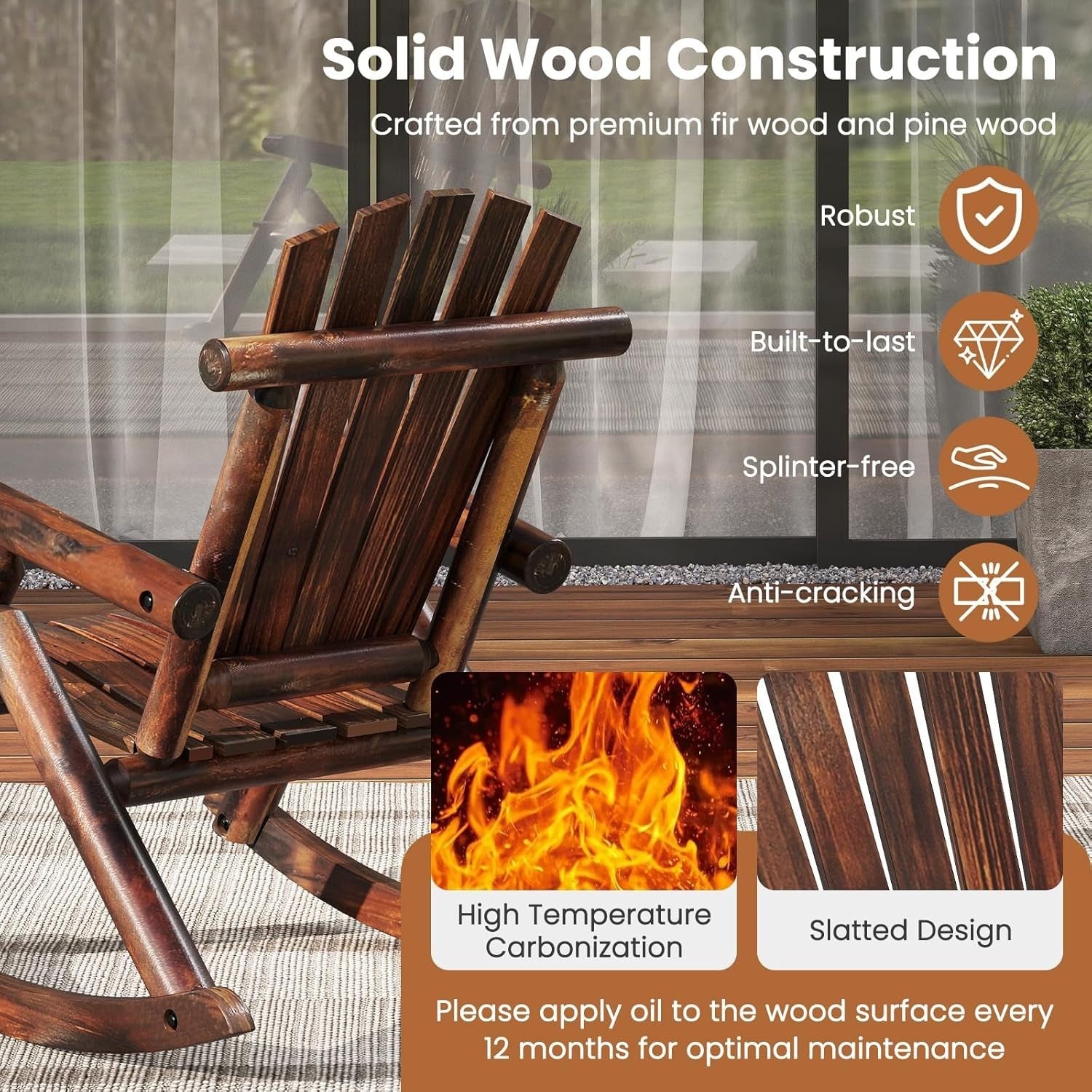 Durable Outdoor Wooden Rocking Chair Set Garden Patio Porch Balcony Relaxer