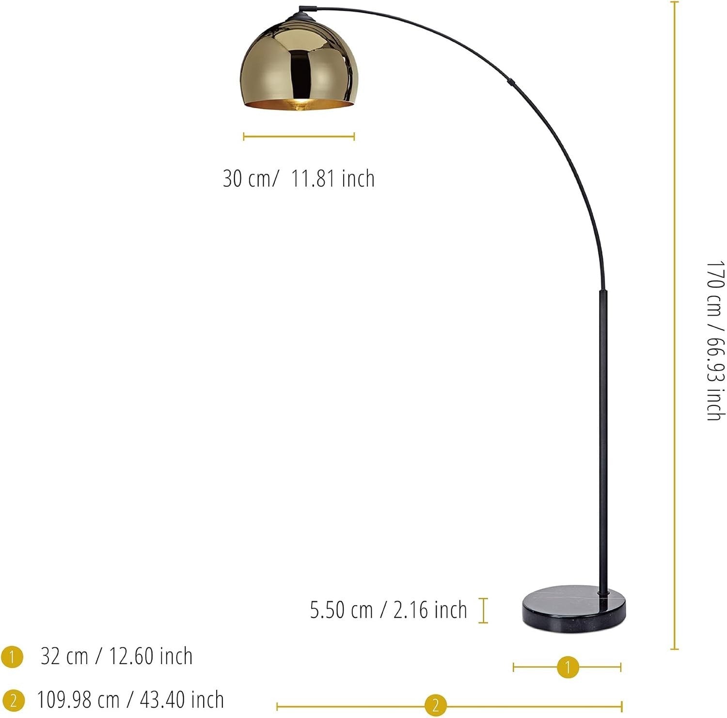 Adjustable Gold Arc Floor Lamp with Marble Base for Living Room & Office