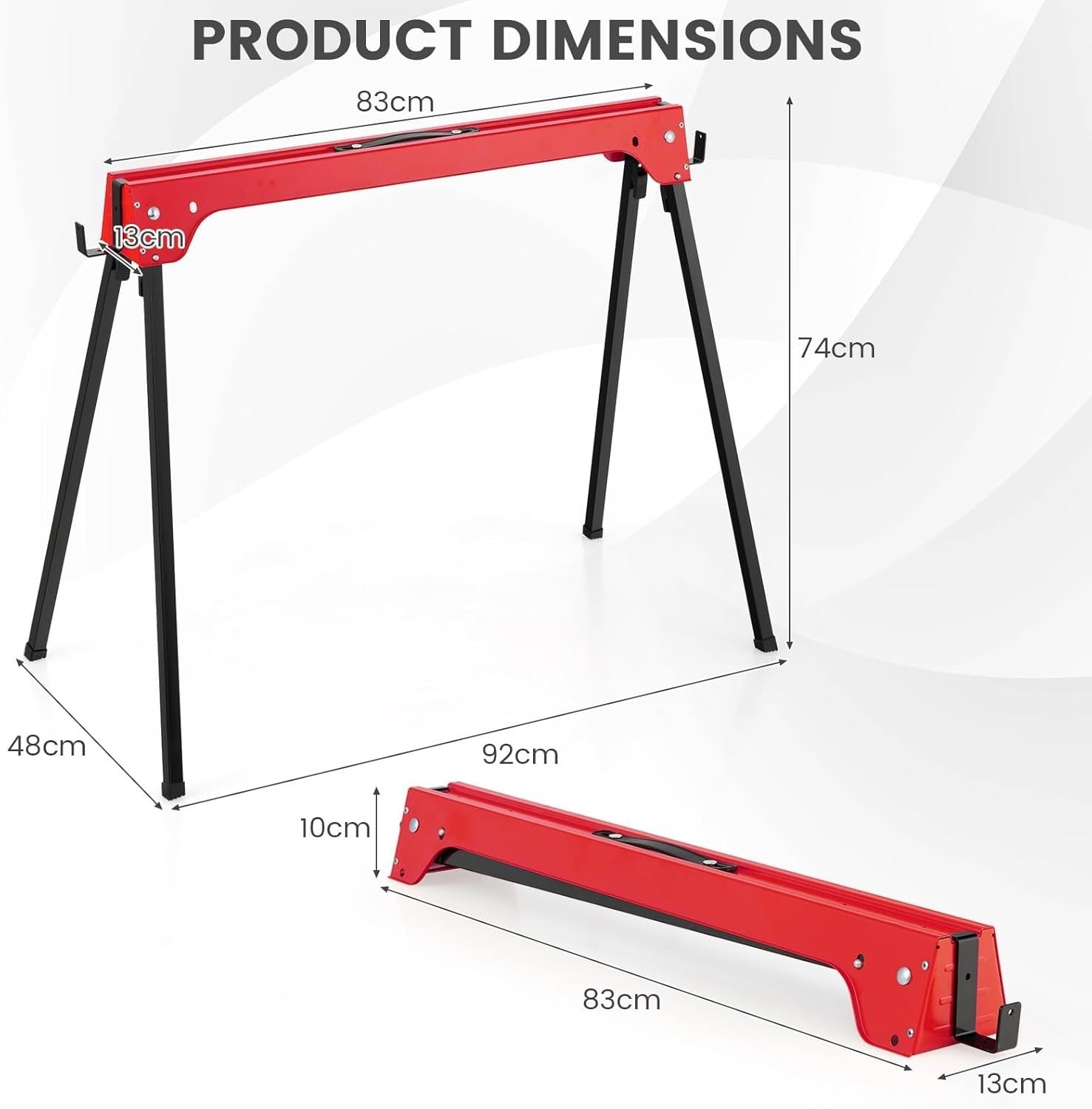 Red Folding Sawhorses 2-Pack Heavy Duty Steel 227kg Support Arms & Grip Top