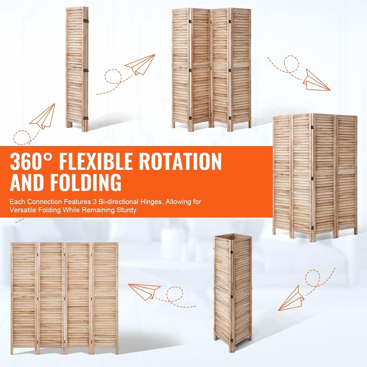 4 Panel Wooden Folding Room Divider Light Natural Privacy Screen 162x170cm