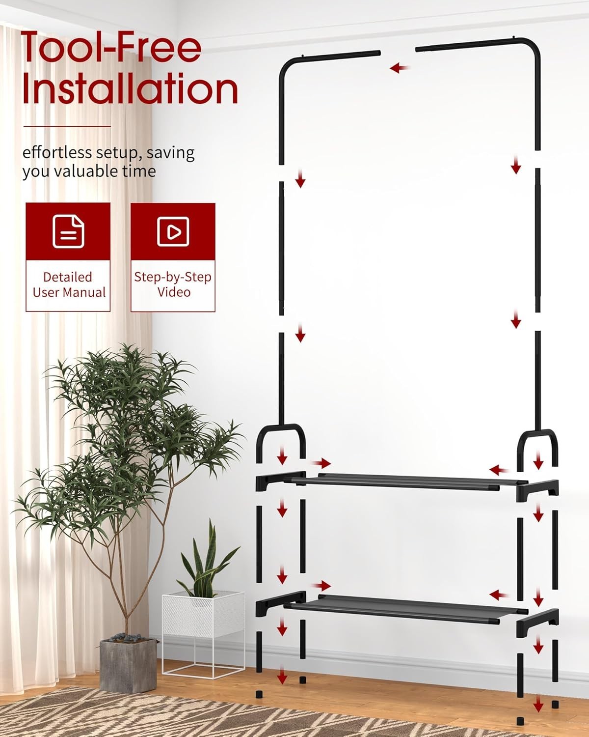Heavy Duty Clothes Rail With 2-Tier Shoe Rack & Non-Slip Feet