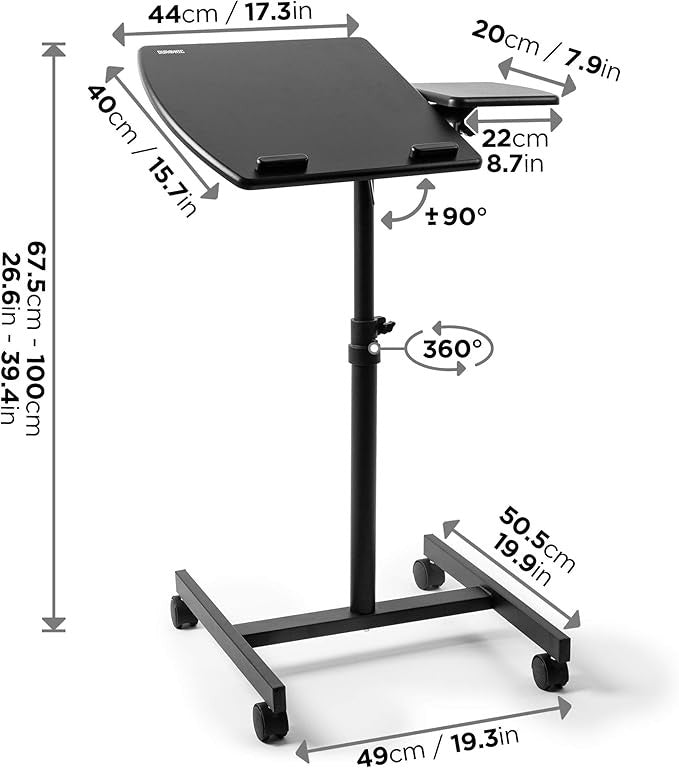 Adjustable Laptop Projector Stand Mobile Sit Stand Desk Rolling Floor Table