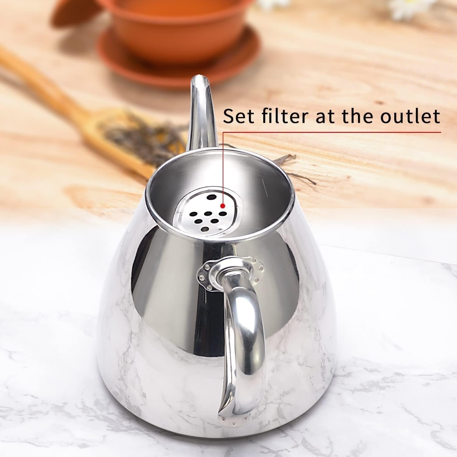 Stainless Steel Teapot 1.2L Tea Coffee Server Easy Pour Drip Free Pot