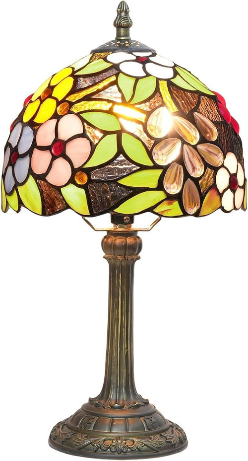 Stained Glass Table Lamp Grape Flower 8x14 Inch Bedside Light