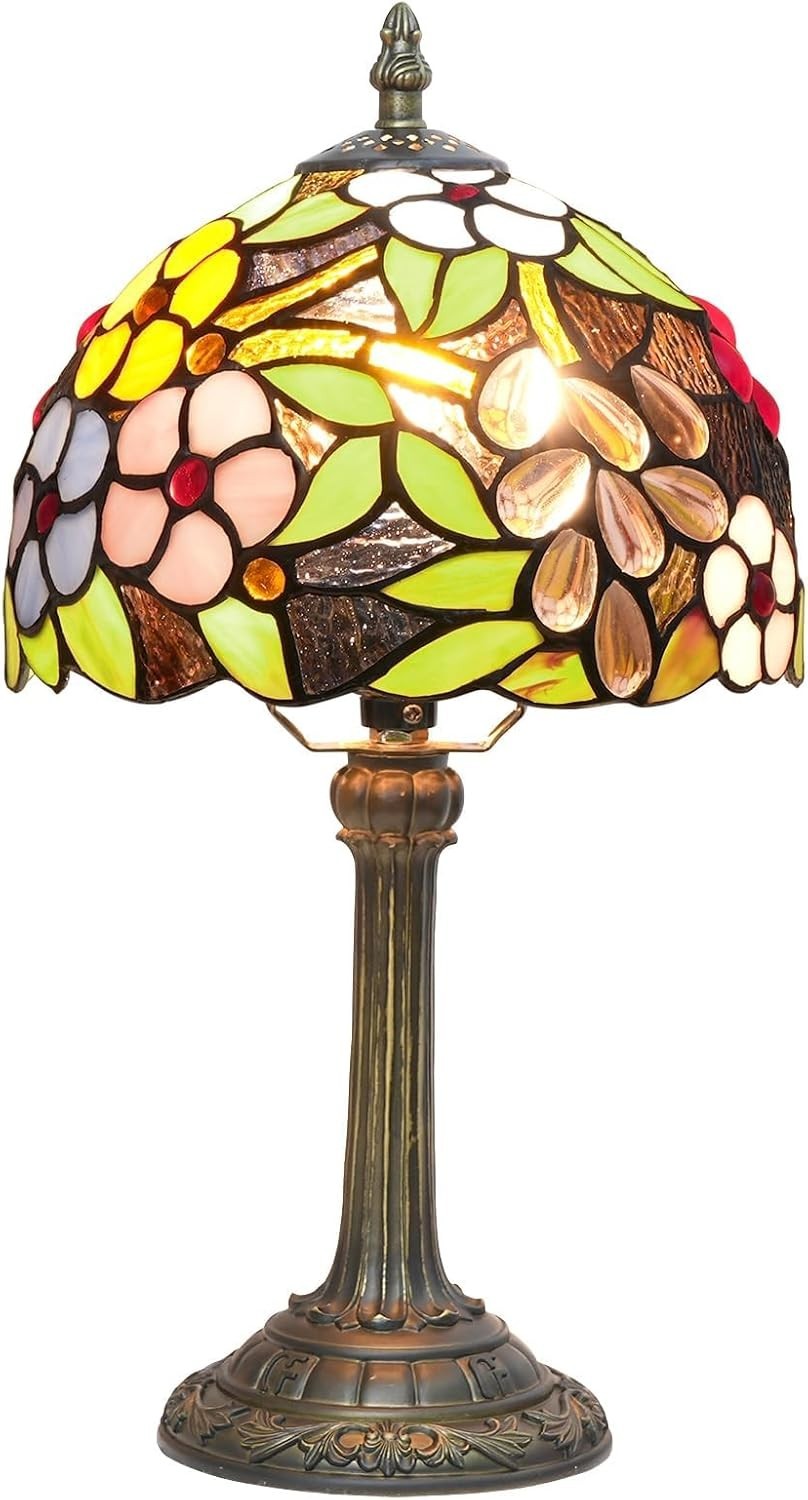 Stained Glass Table Lamp Grape Flower 8x14 Inch Bedside Light
