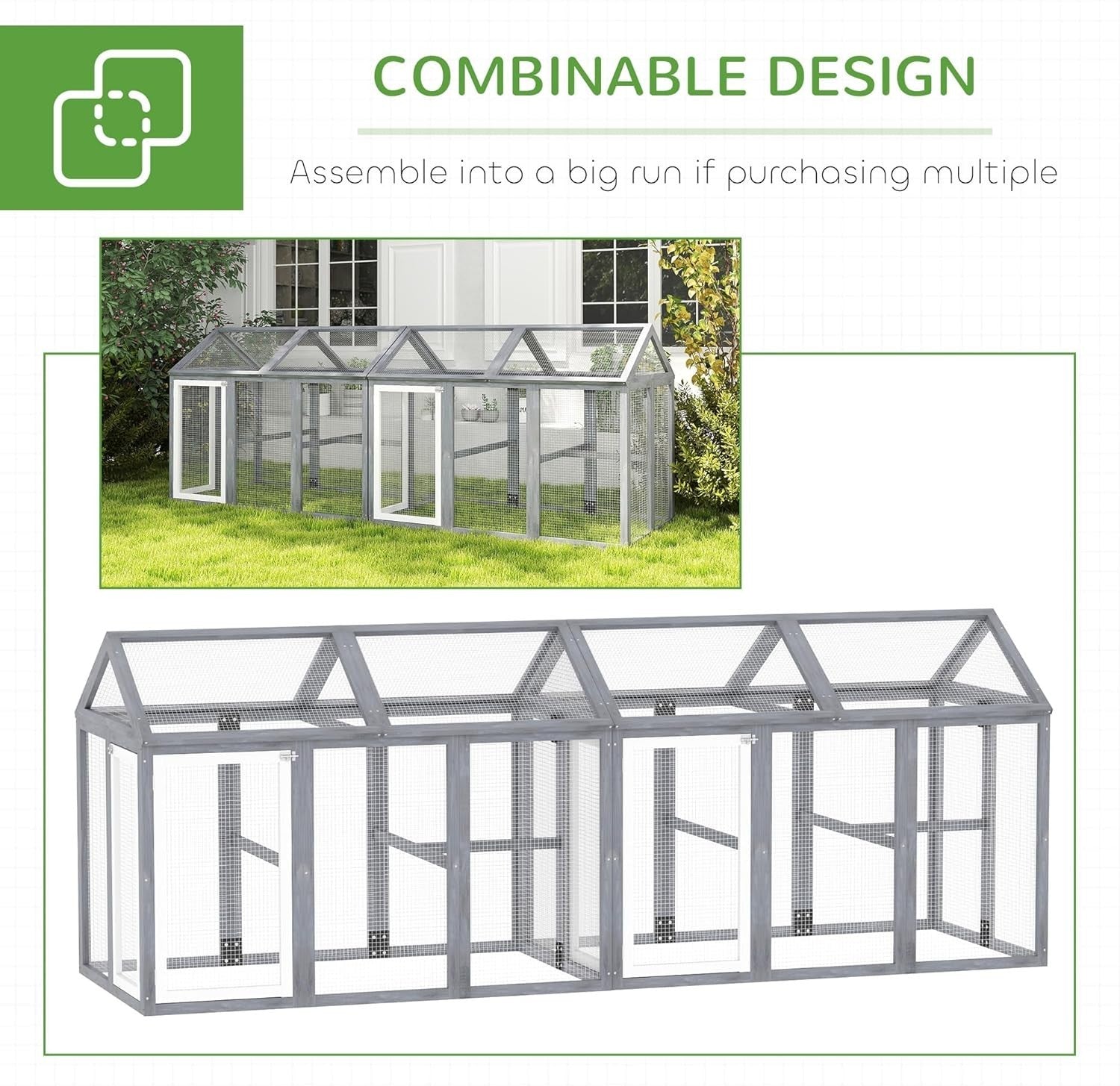 Grey Wooden Chicken Run Outdoor Modular Pet Enclosure Lockable 1–3 Hens