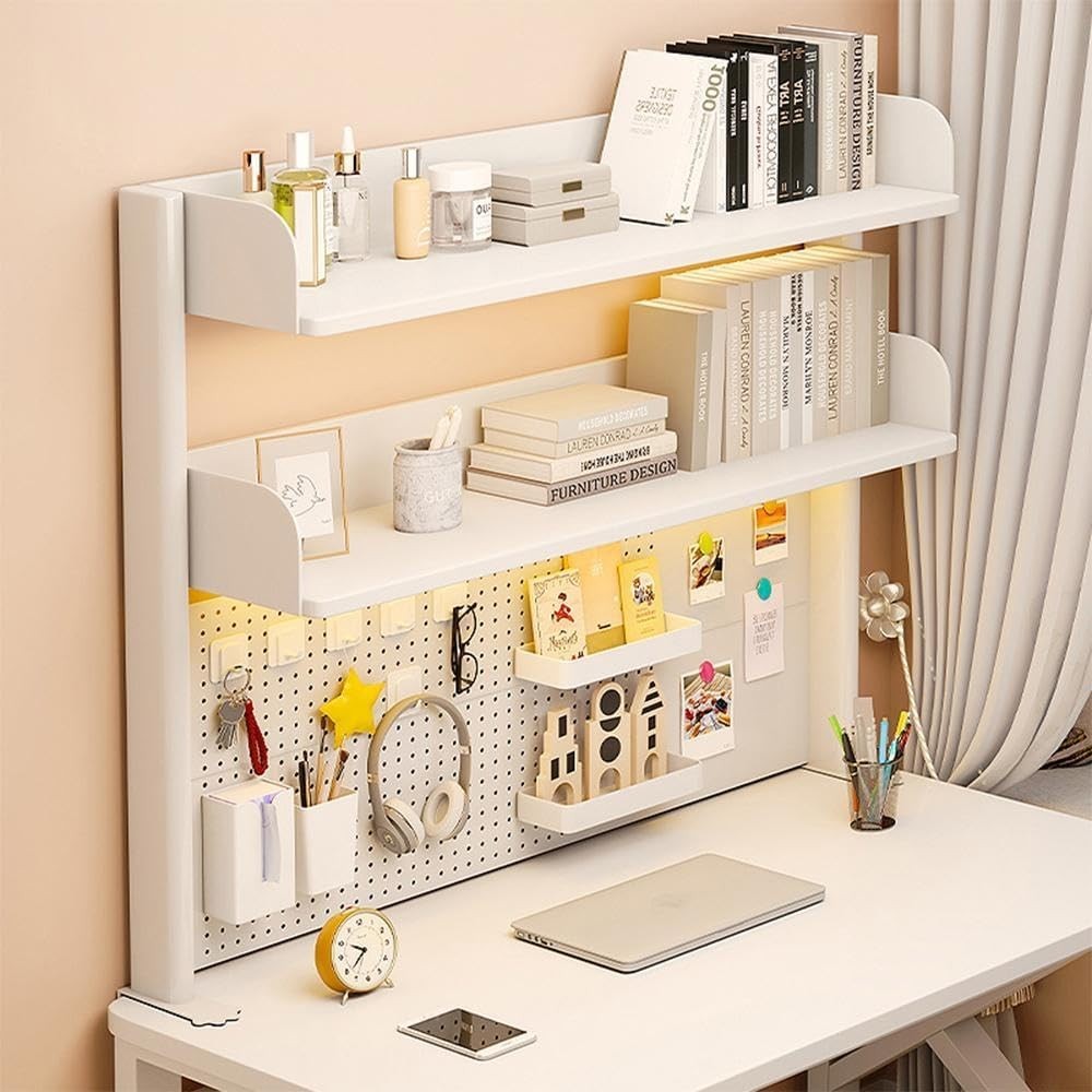 Clamp-On Desk Organizer Shelf 2-Tier Pegboard Hutch Rack 60cm White