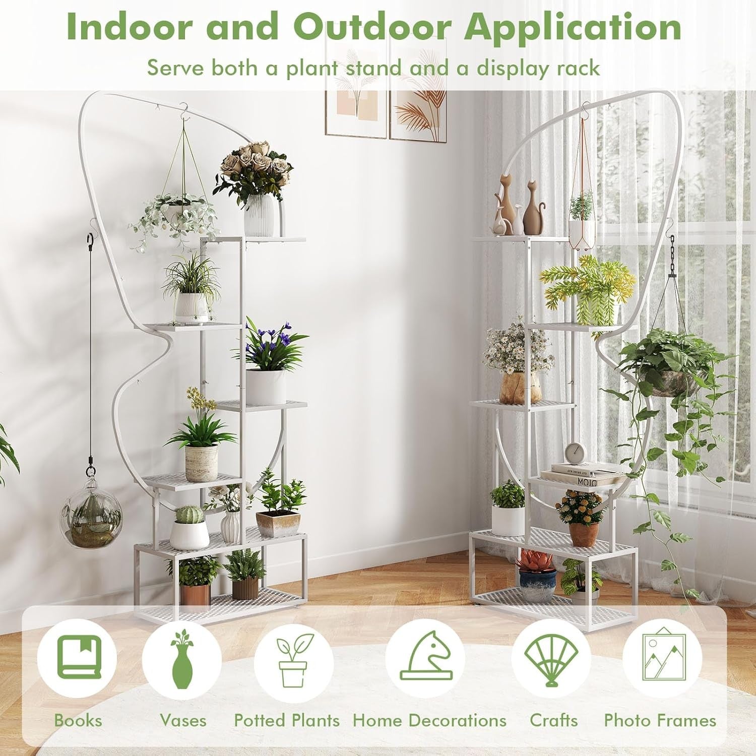 6 Tier White Metal Plant Stand Butterfly Shape Tall Indoor Outdoor Flower Shelf