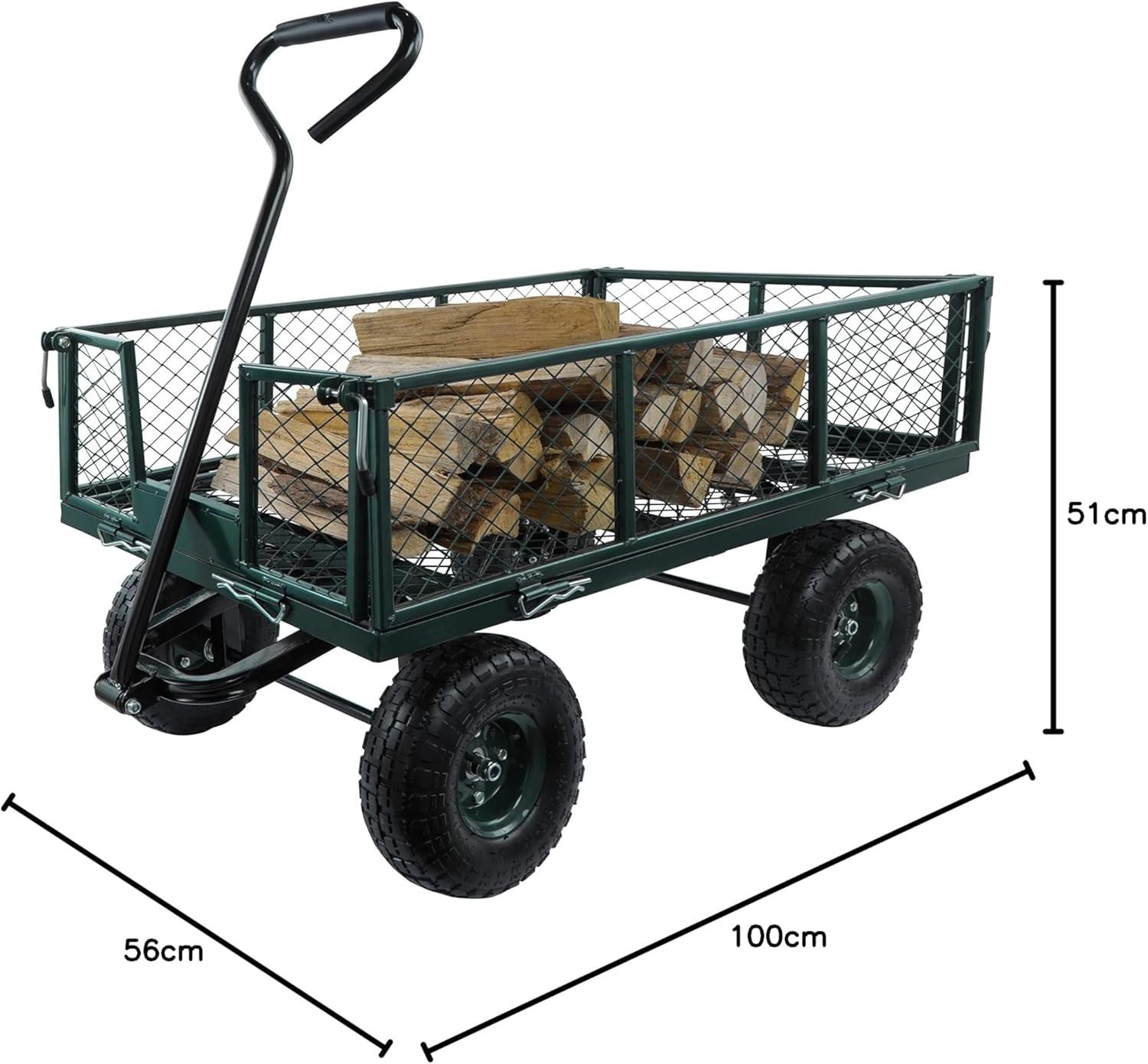 Heavy Duty Steel Garden Cart Trolley 350kg Mesh Wagon w/ Folding Sides & Tyres