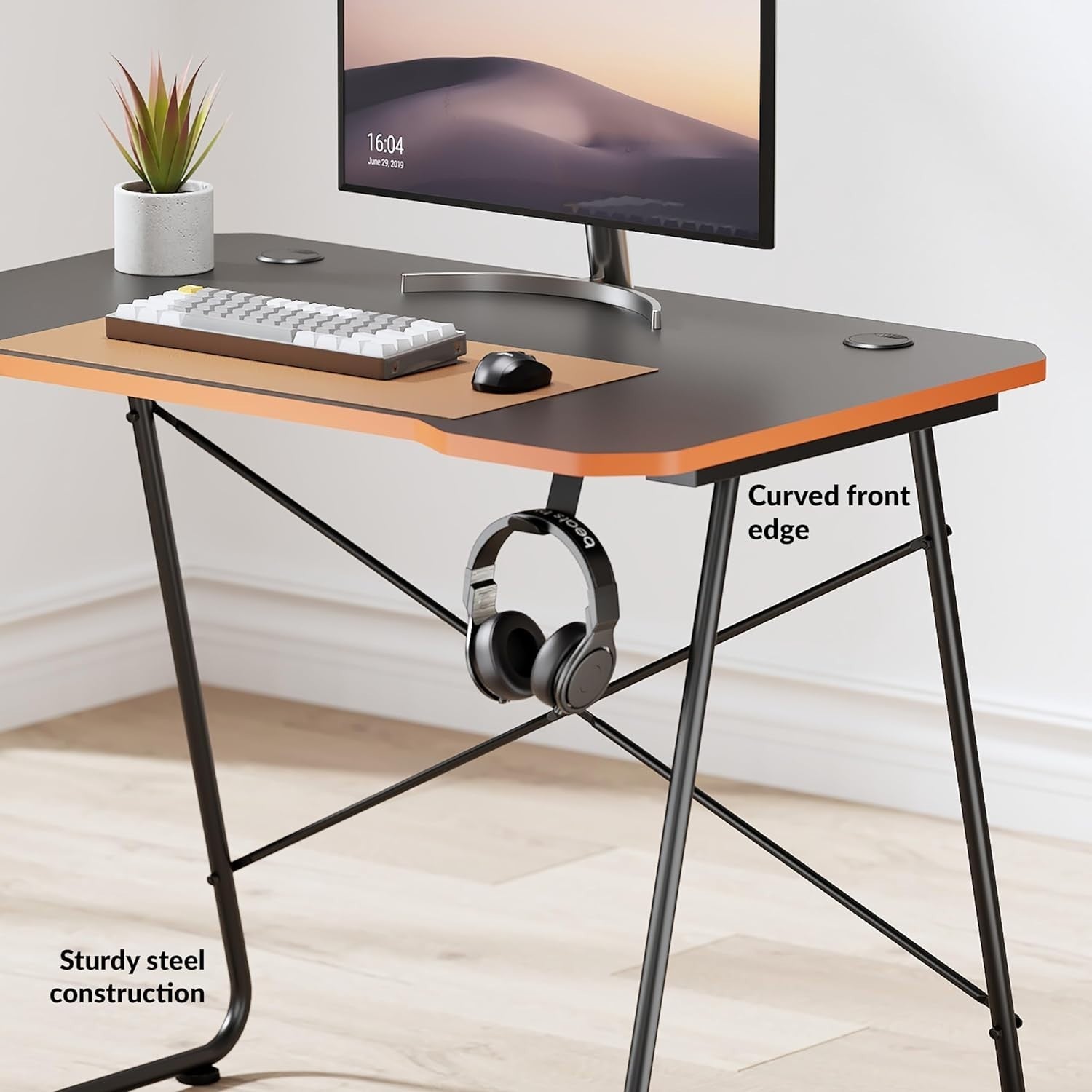 Computer Desk 93x60cm with Cup Holder & Hook for Home Office Gaming Black