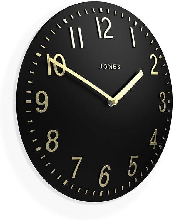 30cm Black & Gold Wall Clock Modern Convex Silent Stylish Home Decor