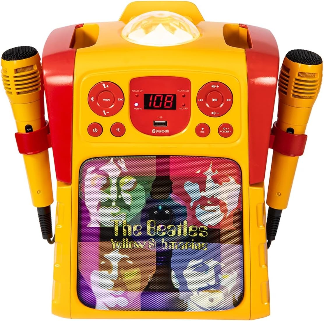 Yellow Submarine Karaoke Machine 2 Mics Bluetooth LED USB