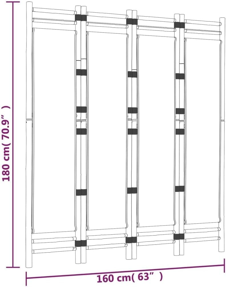 4 Panel Bamboo Folding Room Divider 160x180cm Black Canvas Privacy Screen