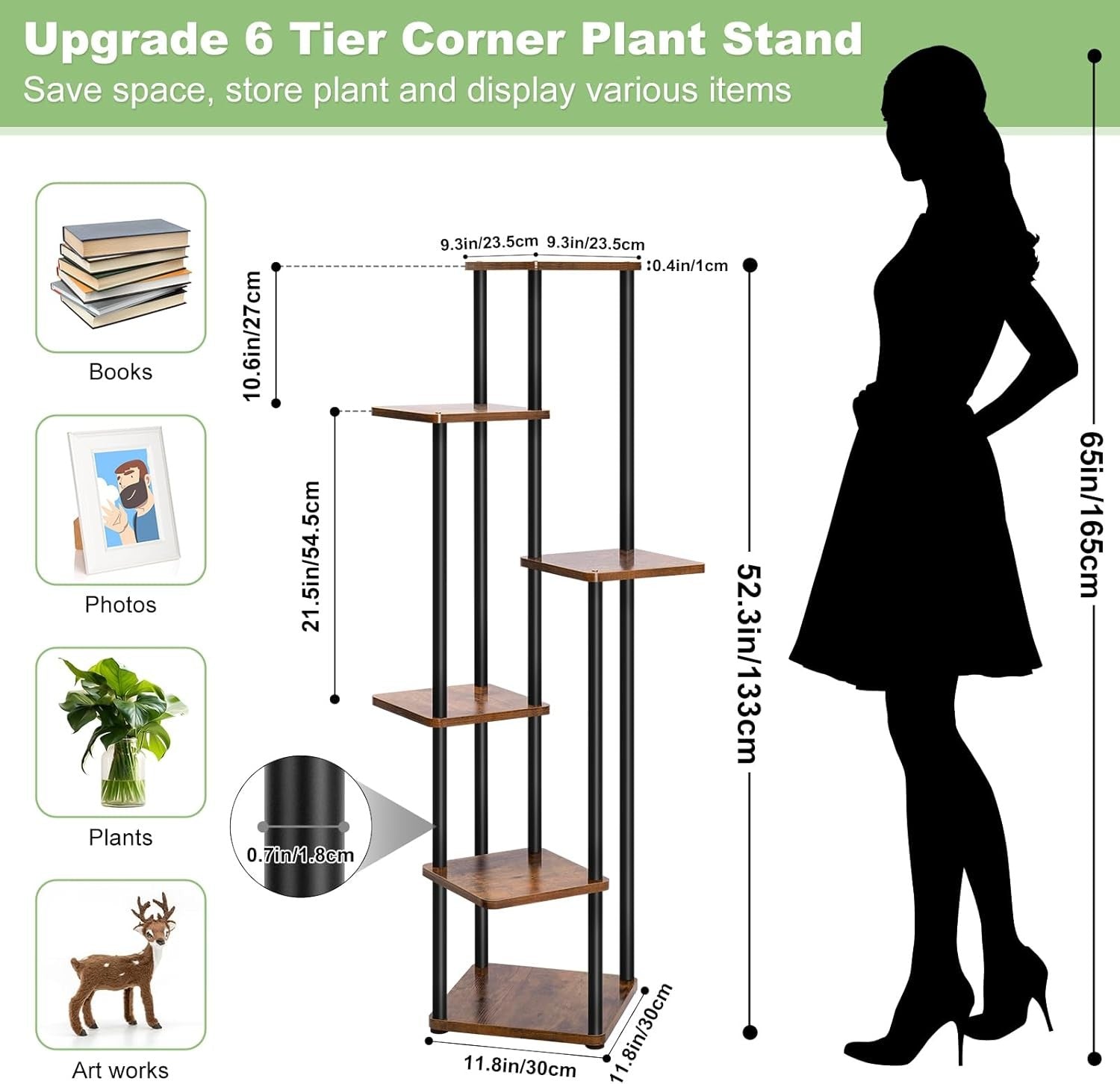 6 Tier Metal Plant Stand Indoor Outdoor Corner Flower Shelf Display Rack