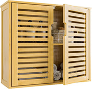 Bamboo Wall Cabinet Bathroom Storage 2 Doors Adjustable Shelves Natural