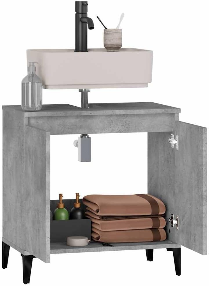 Concrete Grey Bathroom Sink Cabinet | 58x33x60cm Modern Under Sink Storage