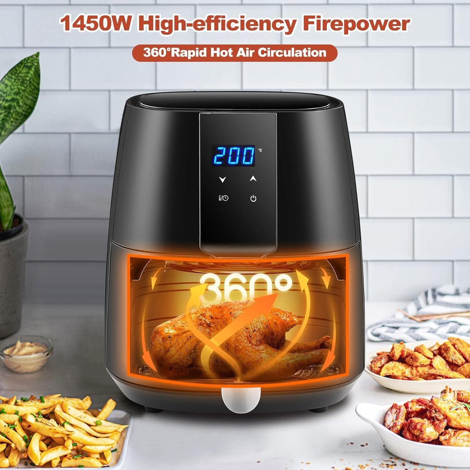 Digital Air Fryer 3.8L Rapid Air 1450W Touch Display Low Oil