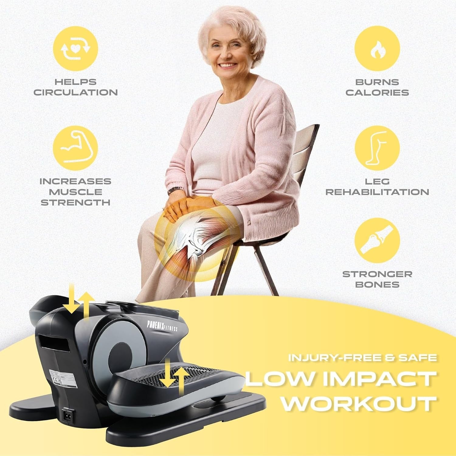 Under Desk Elliptical Pedal Exerciser for Seniors, 12-Speed, Portable & Quiet