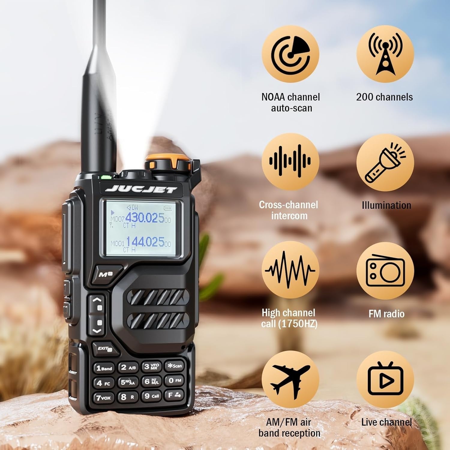 Dual Band Walkie Talkies 2 Pack VHF UHF 200CH Long Range LED Light