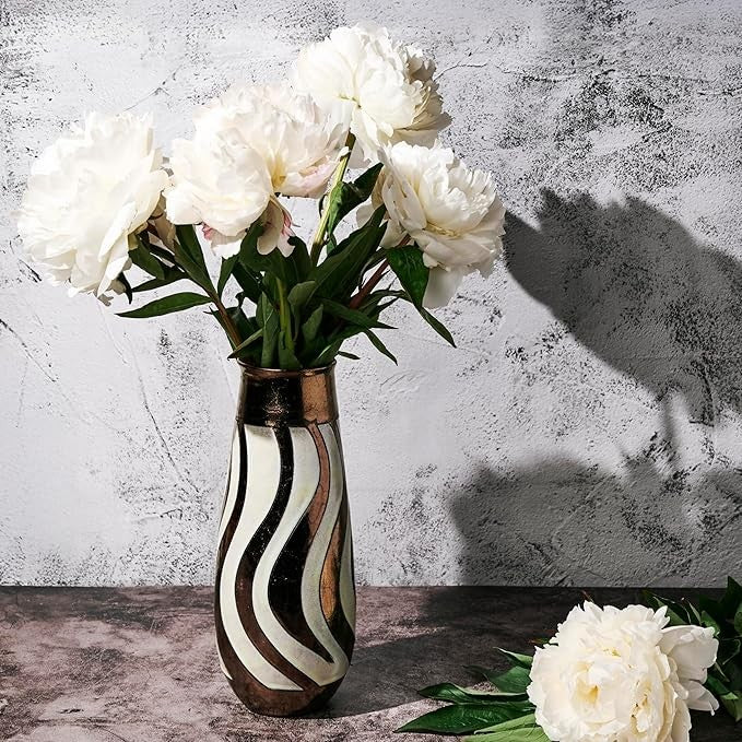 Handmade Ceramic Vase 25.5cm Tall Gold White Modern Flower Decor