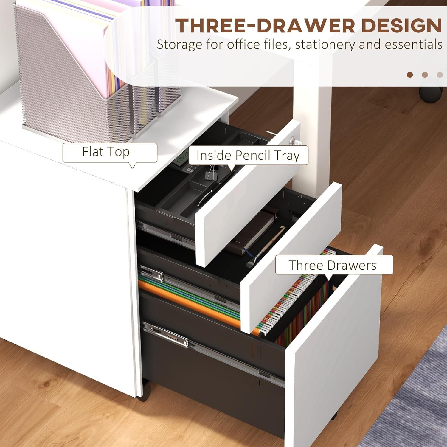 Locking Steel Rolling File Cabinet 3 Drawer A4 Legal Under Desk Unit