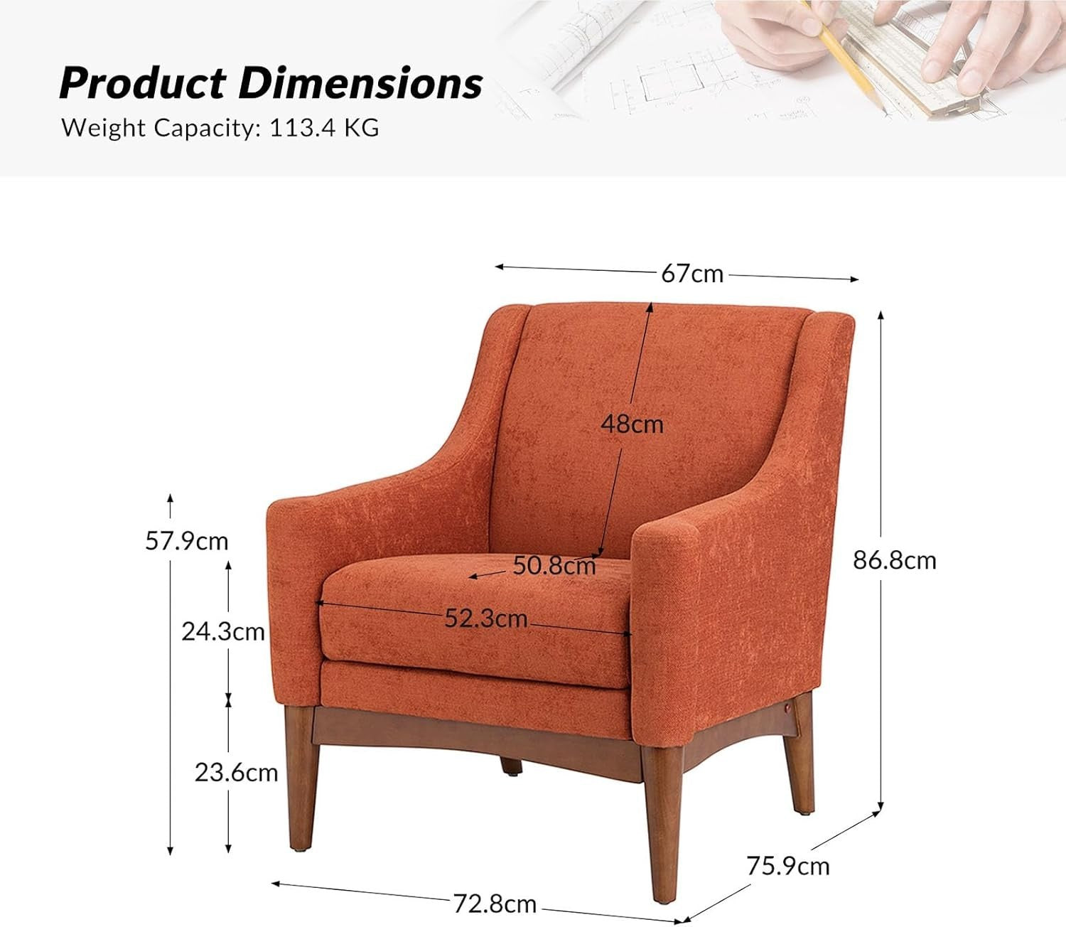 Orange Accent Armchair Modern Lounge Chair for Living Room or Office