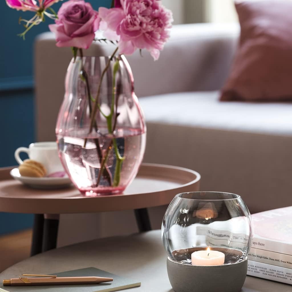 Pink Crystal Glass Vase 20cm Modern Flower Vase Table Centrepiece Decor