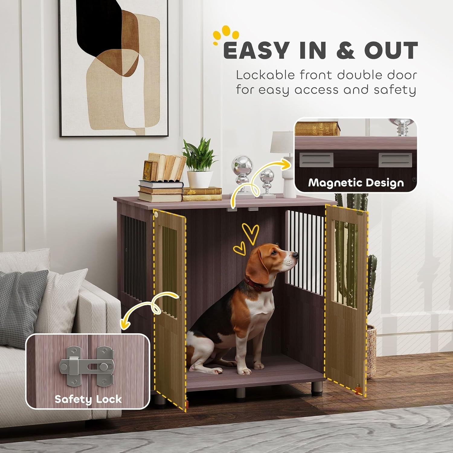 Purple Dog Crate Furniture 85x55x75cm – Indoor Kennel with Tabletop & Locking Do