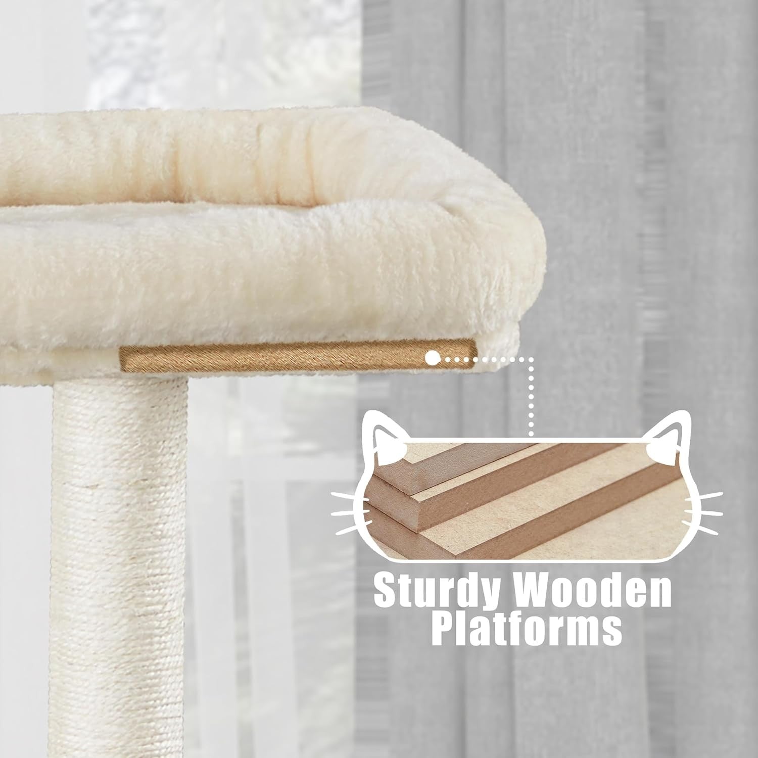 Cat Tree with Hidden Litter Box Enclosure Wooden Condo Tower Rustic Beige