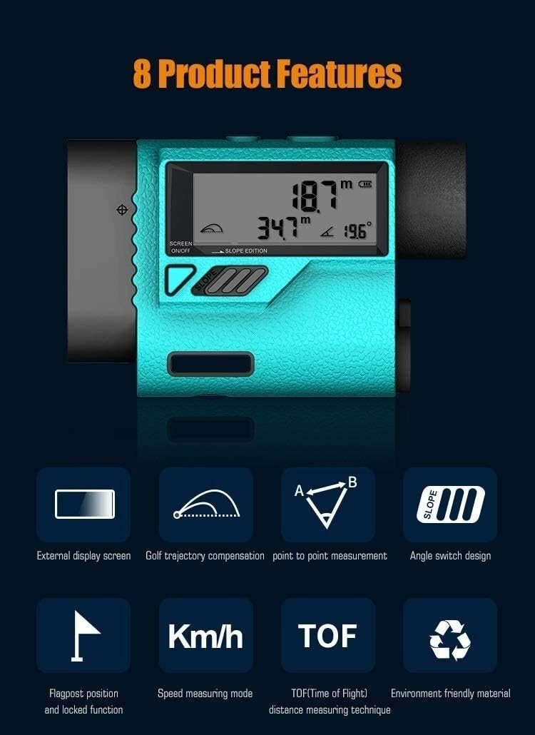 Golf Laser Rangefinder 600M Flag Lock Angle Height Speed LCD Compact