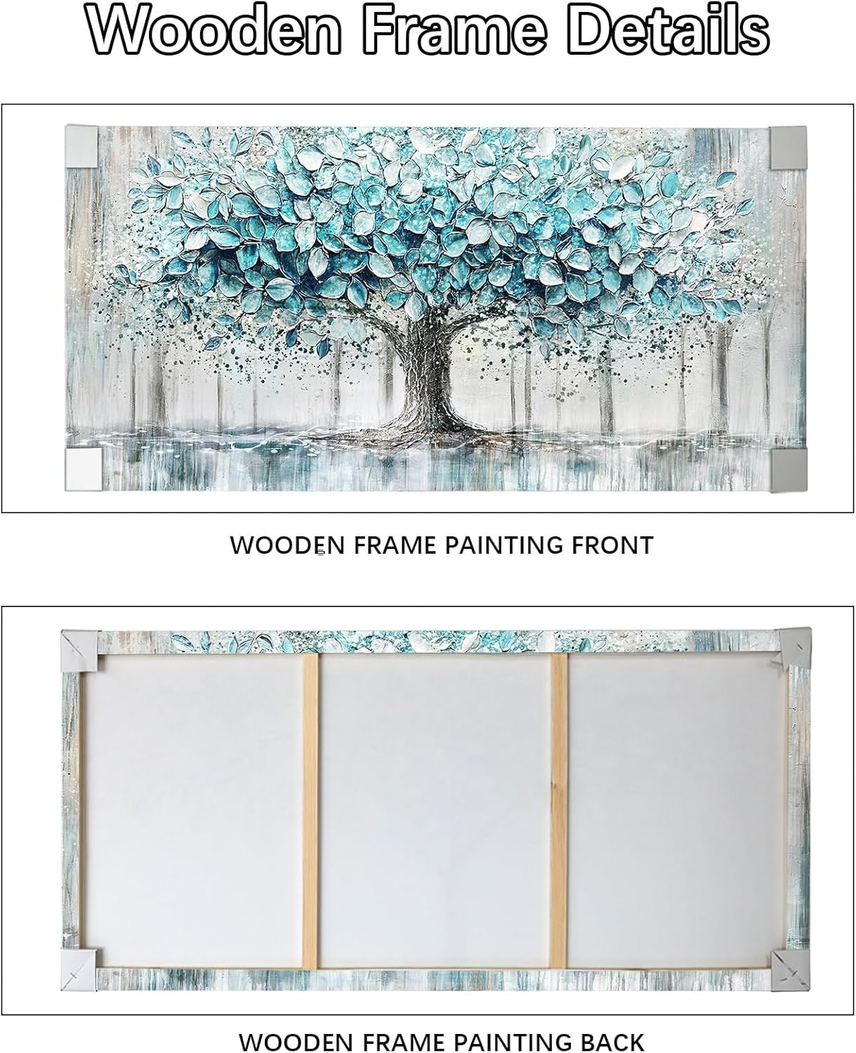 Large Tree of Life Canvas Wall Art Framed Teal 50x100cm