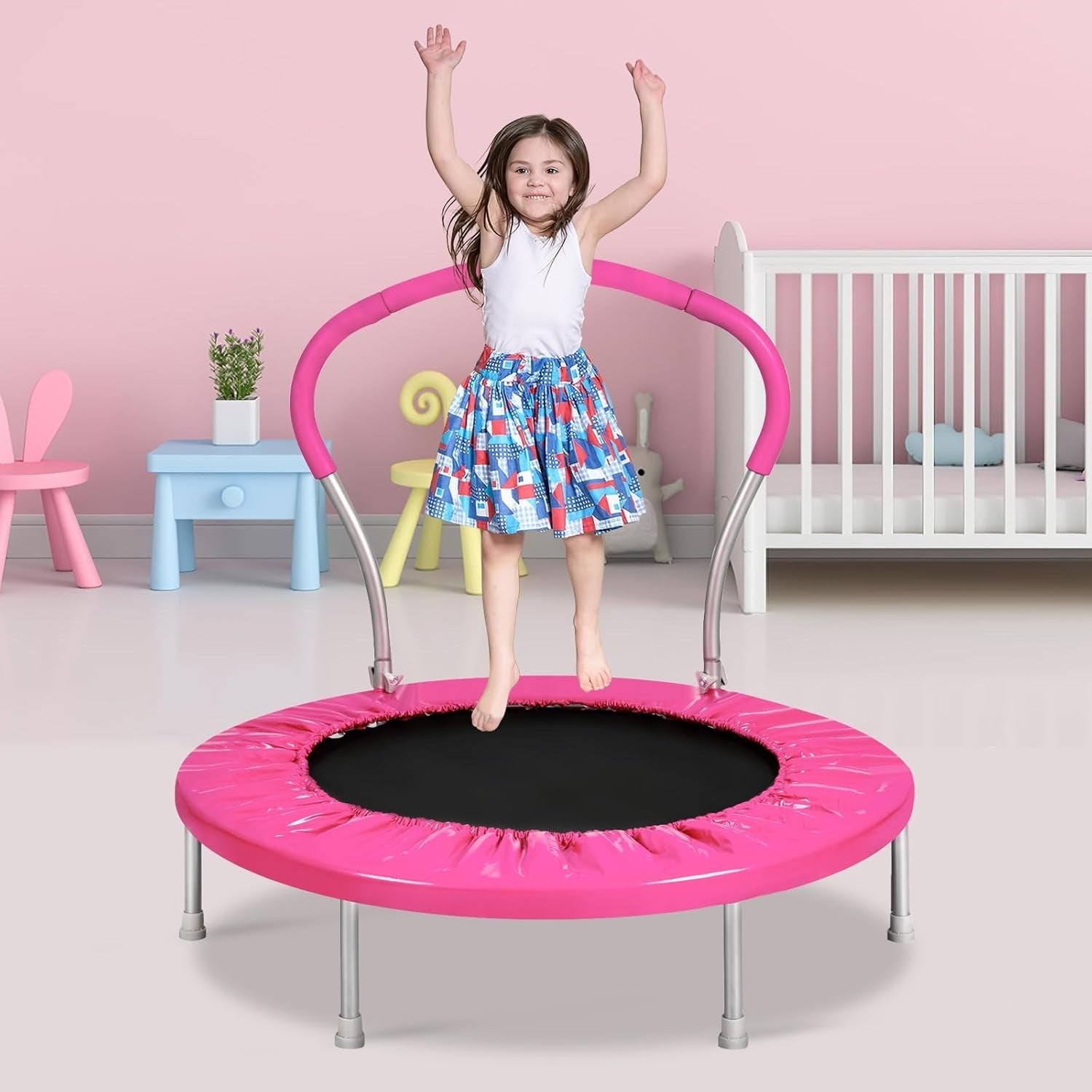 36in Kids Trampoline with Handle Indoor Outdoor Mini Rebounder 150lb