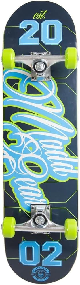 31" Intermediate Maple Skateboard with 8" Deck & Blue Skull Design