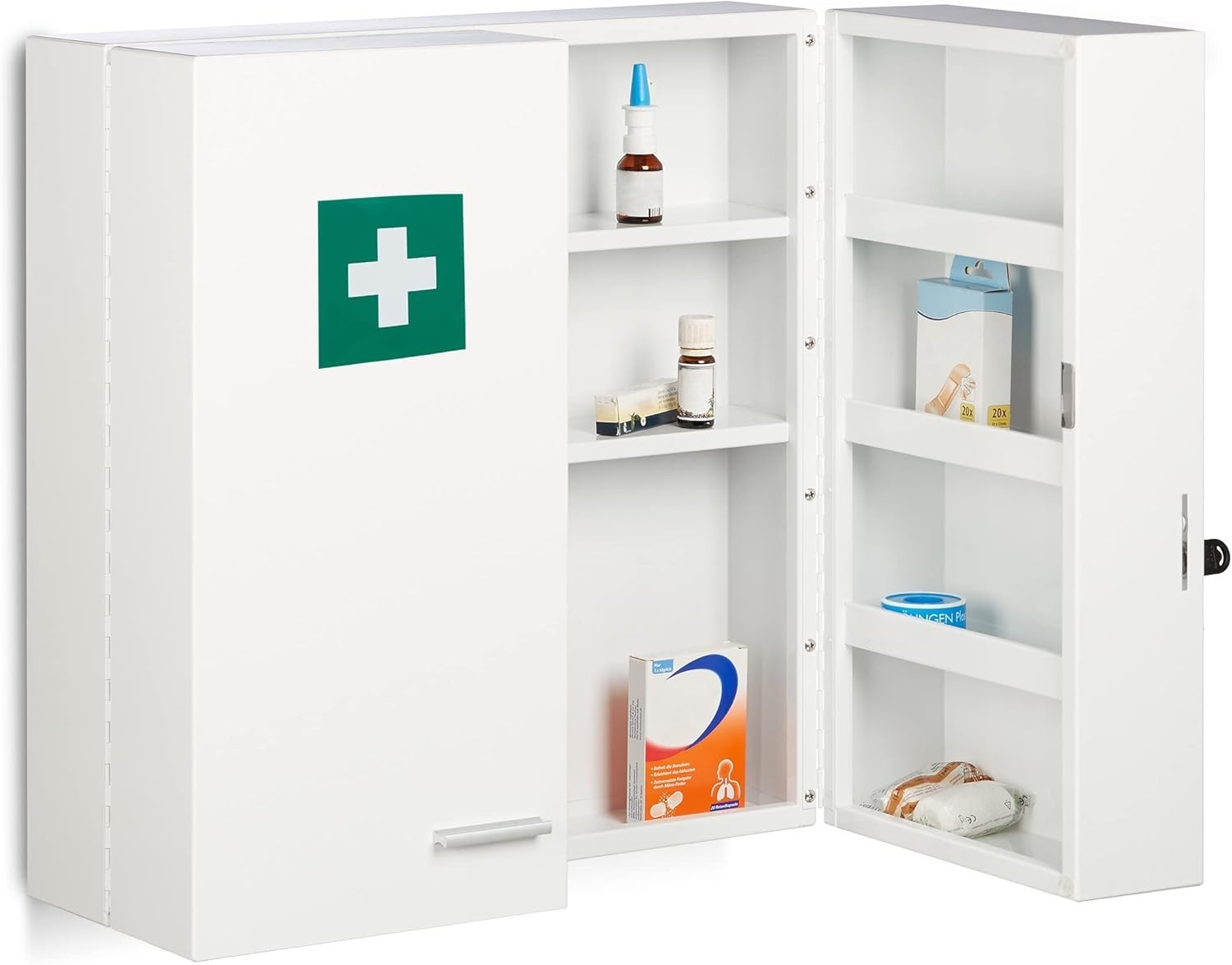 Wall Mounted Lockable Medicine Cabinet 11 Compartment Steel First Aid