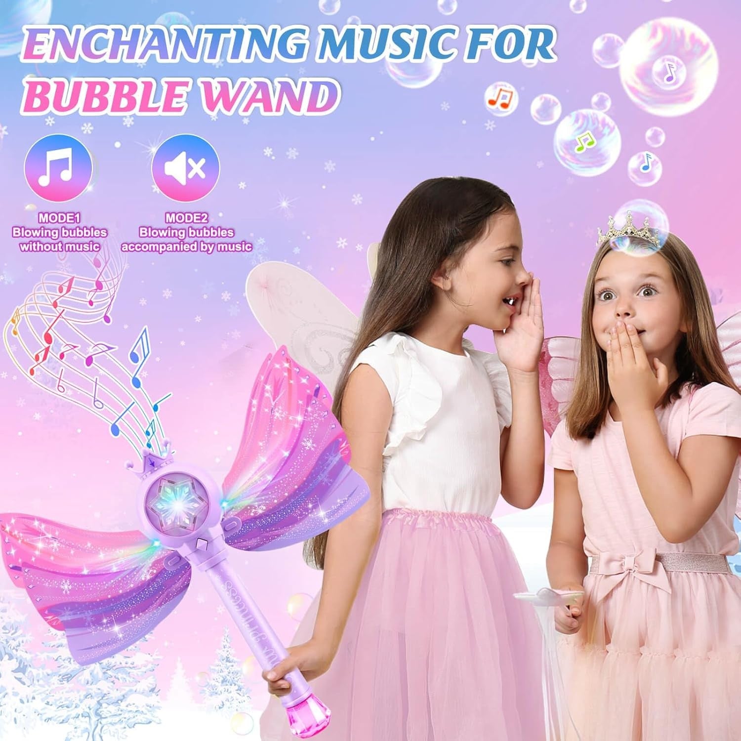 Kids Bubble Wand Light Music Fairy Princess Toy Purple
